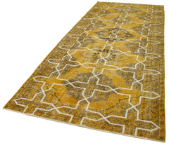 Geometric Carpet Sarı Geometrik Pamuk Yün El Dokuma Halısı 145x387 Agacan