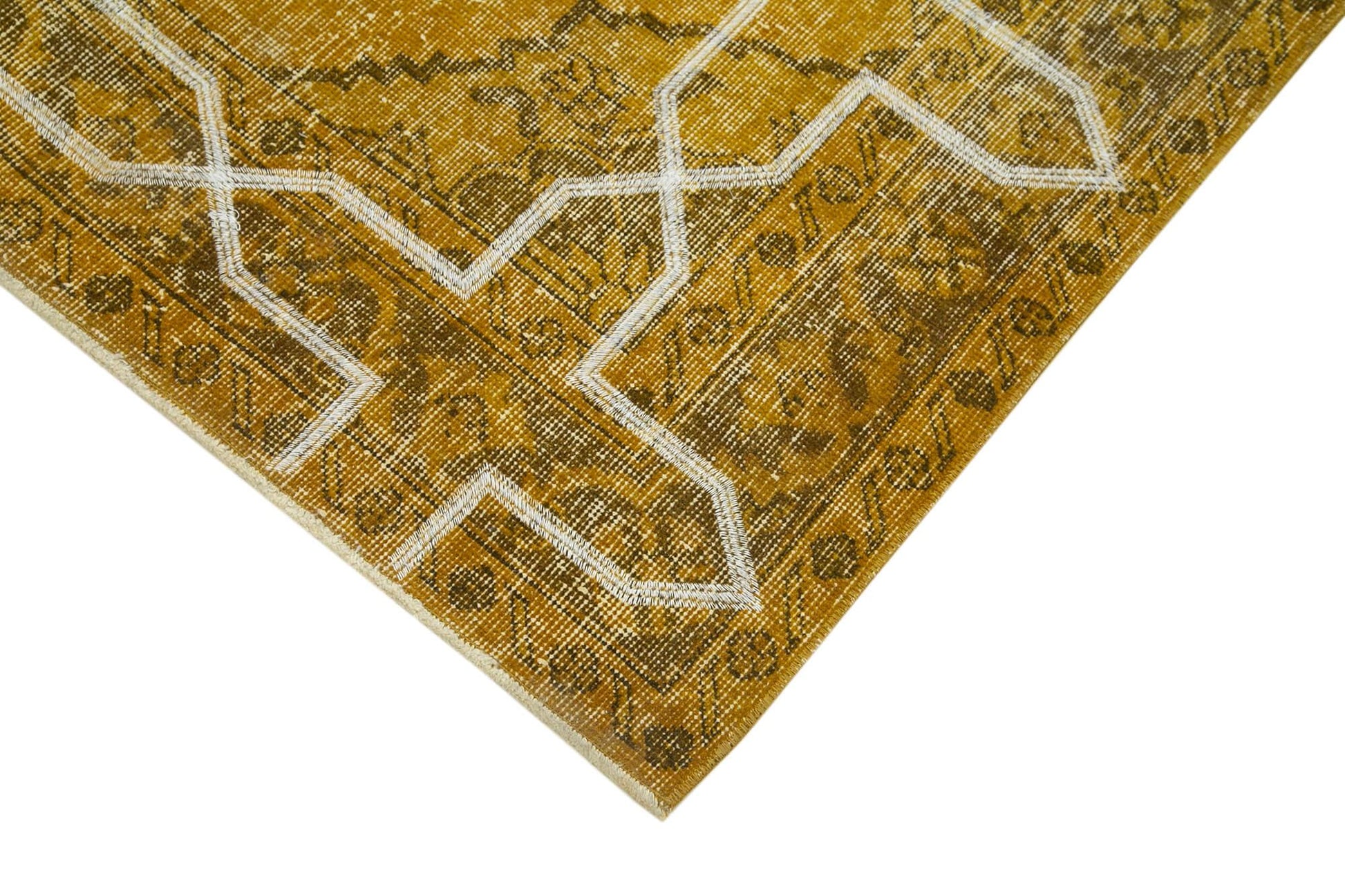 Geometric Carpet Sarı Geometrik Pamuk Yün El Dokuma Halısı 145x387 Agacan