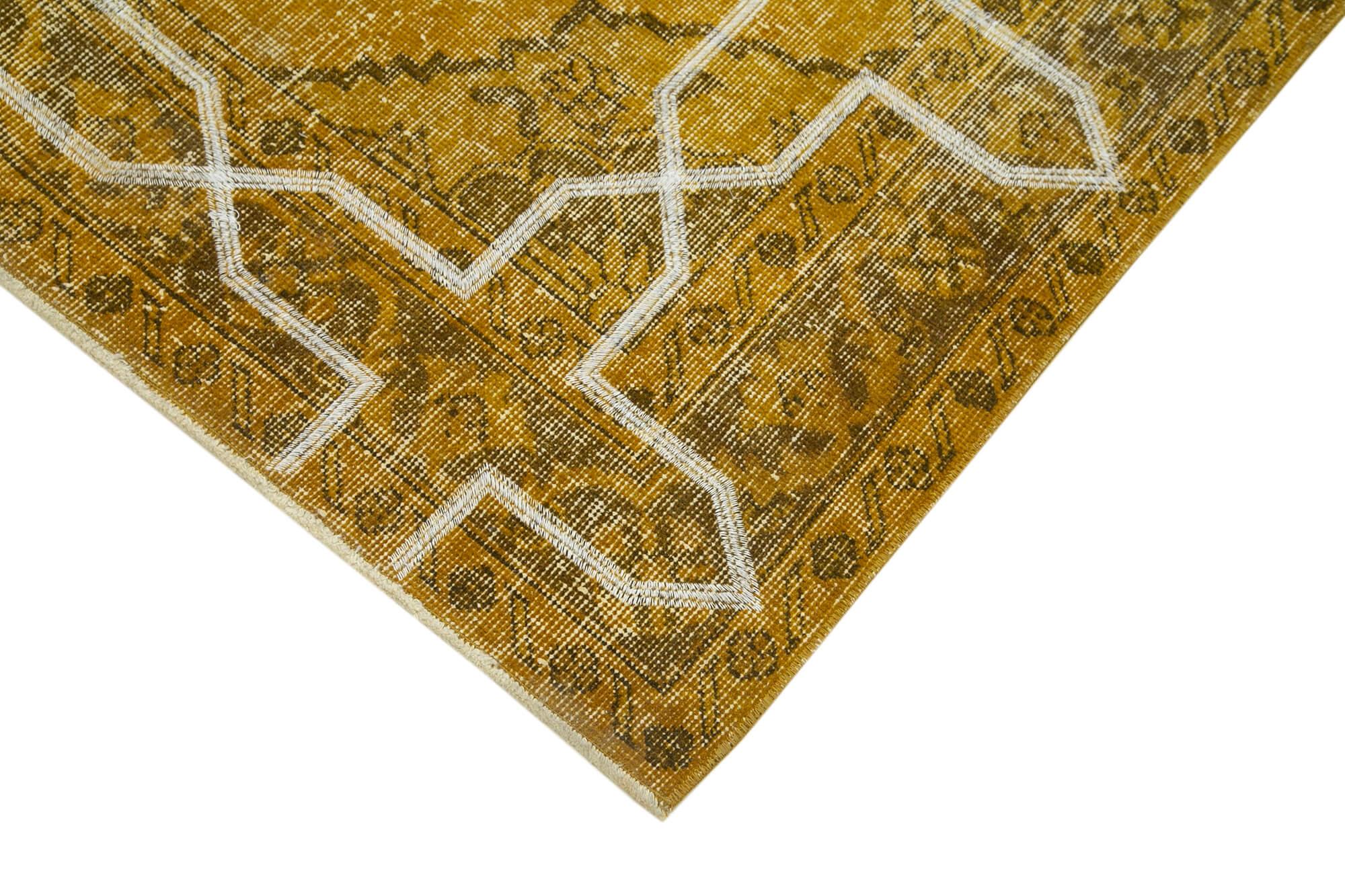Geometric Carpet Sarı Geometrik Pamuk Yün El Dokuma Halısı 145x387 Agacan