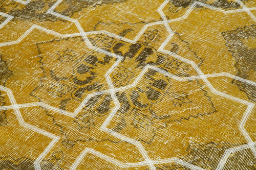 Geometric Carpet Sarı Geometrik Pamuk Yün El Dokuma Halısı 145x387 Agacan