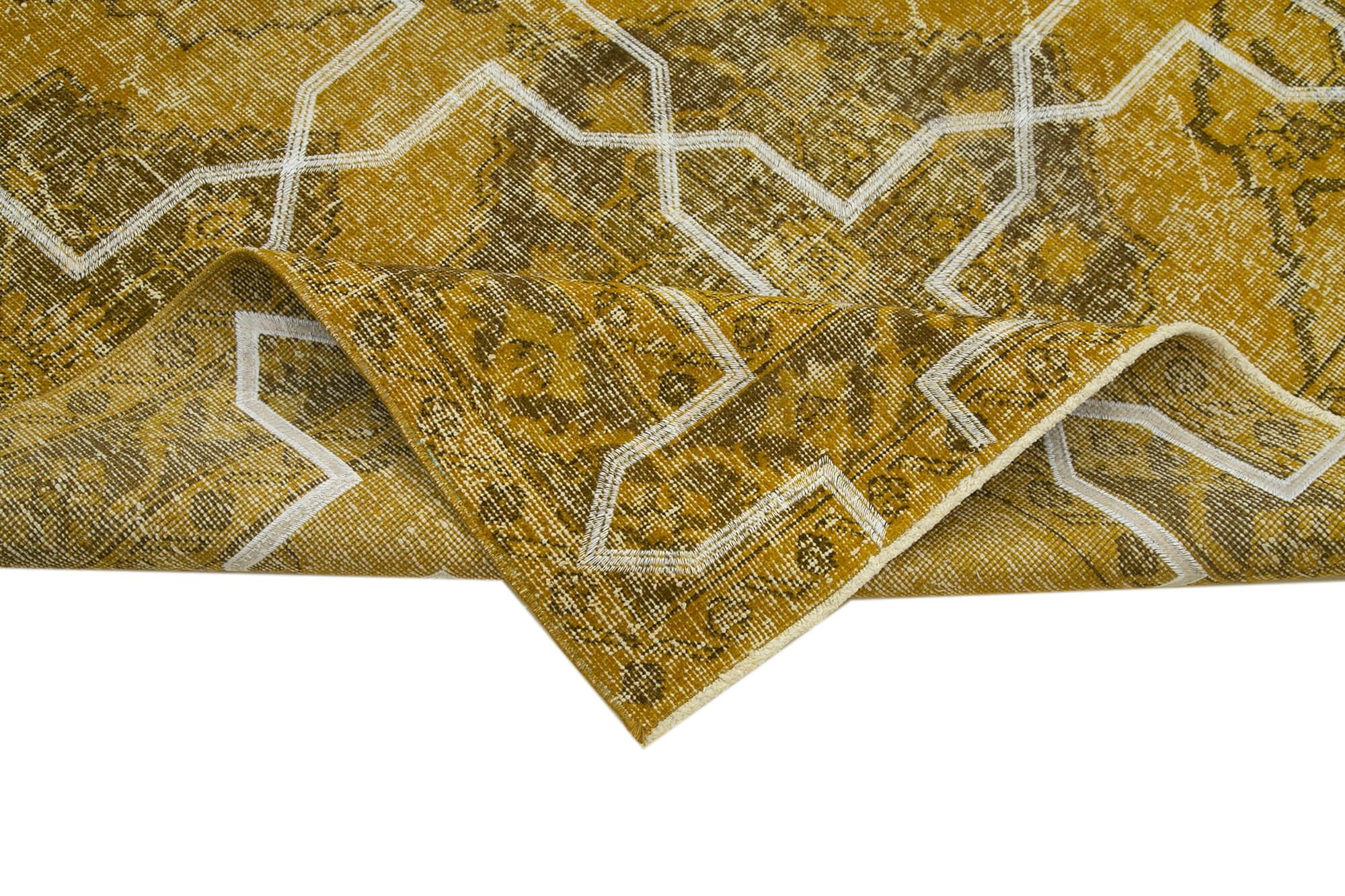 Geometric Carpet Sarı Geometrik Pamuk Yün El Dokuma Halısı 145x387 Agacan
