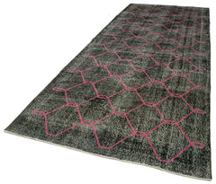 Geometric Carpet Siyah Geometrik Pamuk Yün El Dokuma Halısı 155x420 Agacan