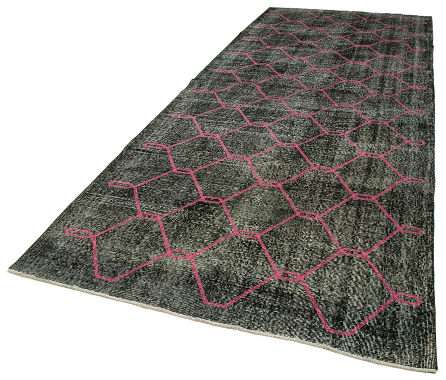 Geometric Carpet Siyah Geometrik Pamuk Yün El Dokuma Halısı 155x420 Agacan