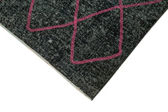 Geometric Carpet Siyah Geometrik Pamuk Yün El Dokuma Halısı 148x352 Agacan