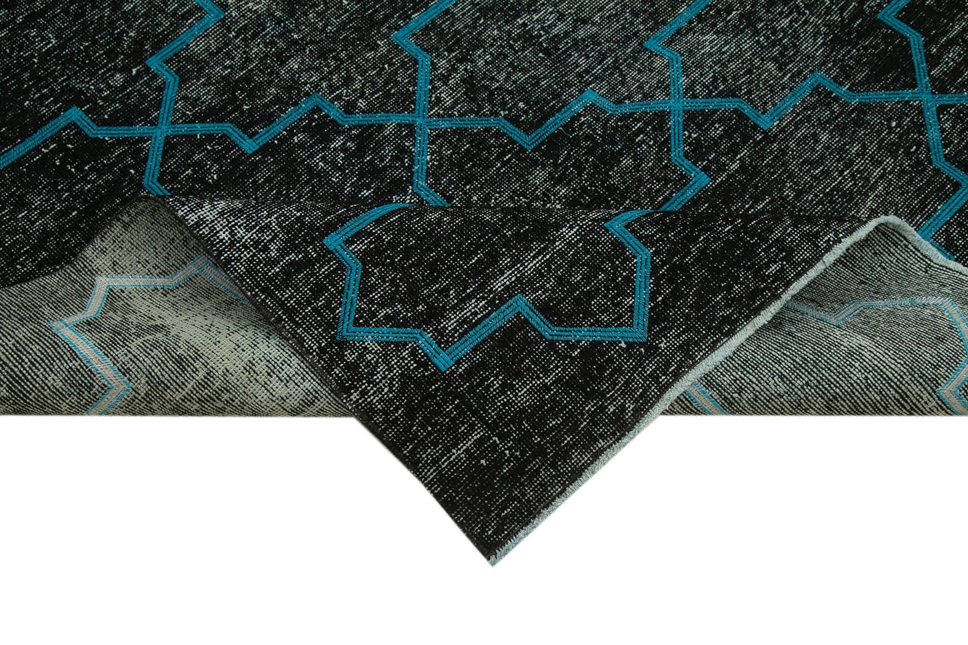Geometric Carpet Siyah Geometrik Pamuk Yün El Dokuma Halısı 145x375 Agacan