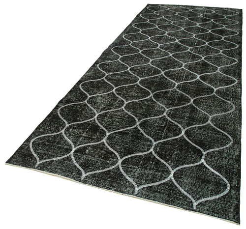 Geometric Carpet Siyah Geometrik Pamuk Yün El Dokuma Halısı 142x362 Agacan