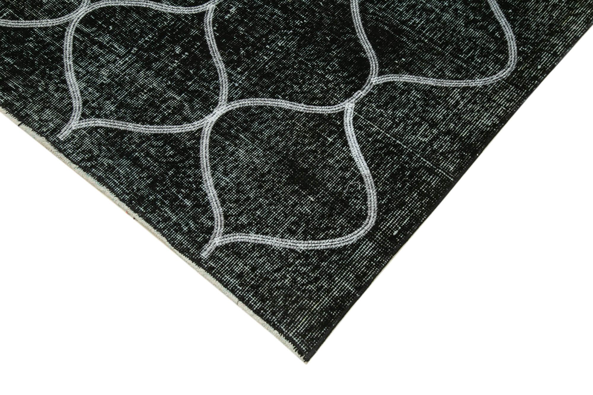 Geometric Carpet Siyah Geometrik Pamuk Yün El Dokuma Halısı 142x362 Agacan