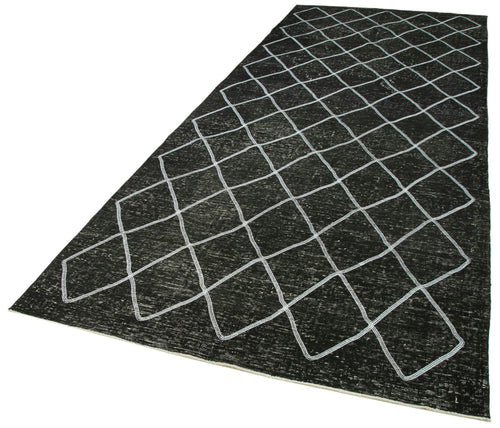 Geometric Carpet Siyah Geometrik Pamuk Yün El Dokuma Halısı 144x374 Agacan