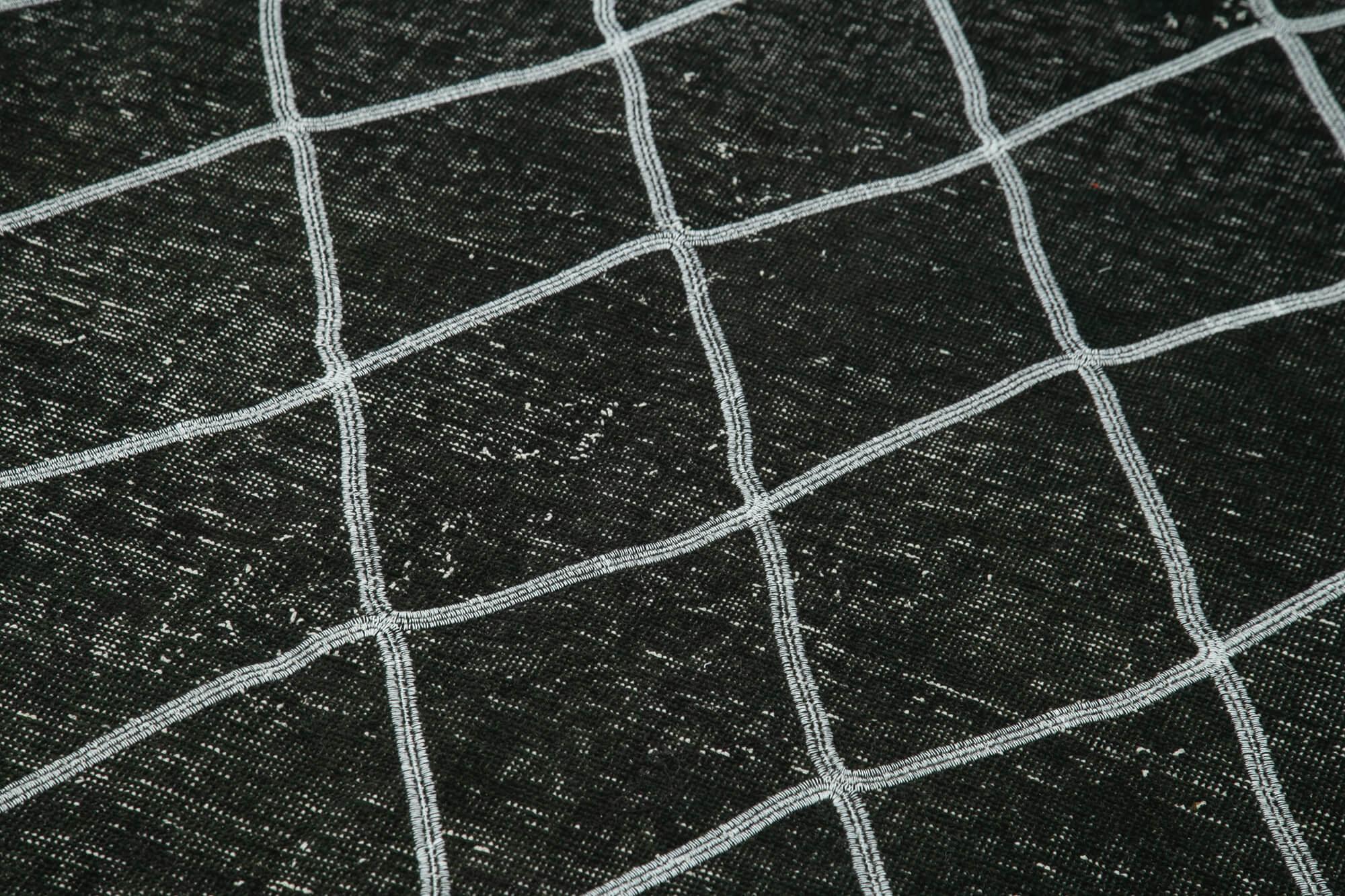 Geometric Carpet Siyah Geometrik Pamuk Yün El Dokuma Halısı 144x374 Agacan