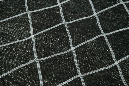 Geometric Carpet Siyah Geometrik Pamuk Yün El Dokuma Halısı 144x374 Agacan