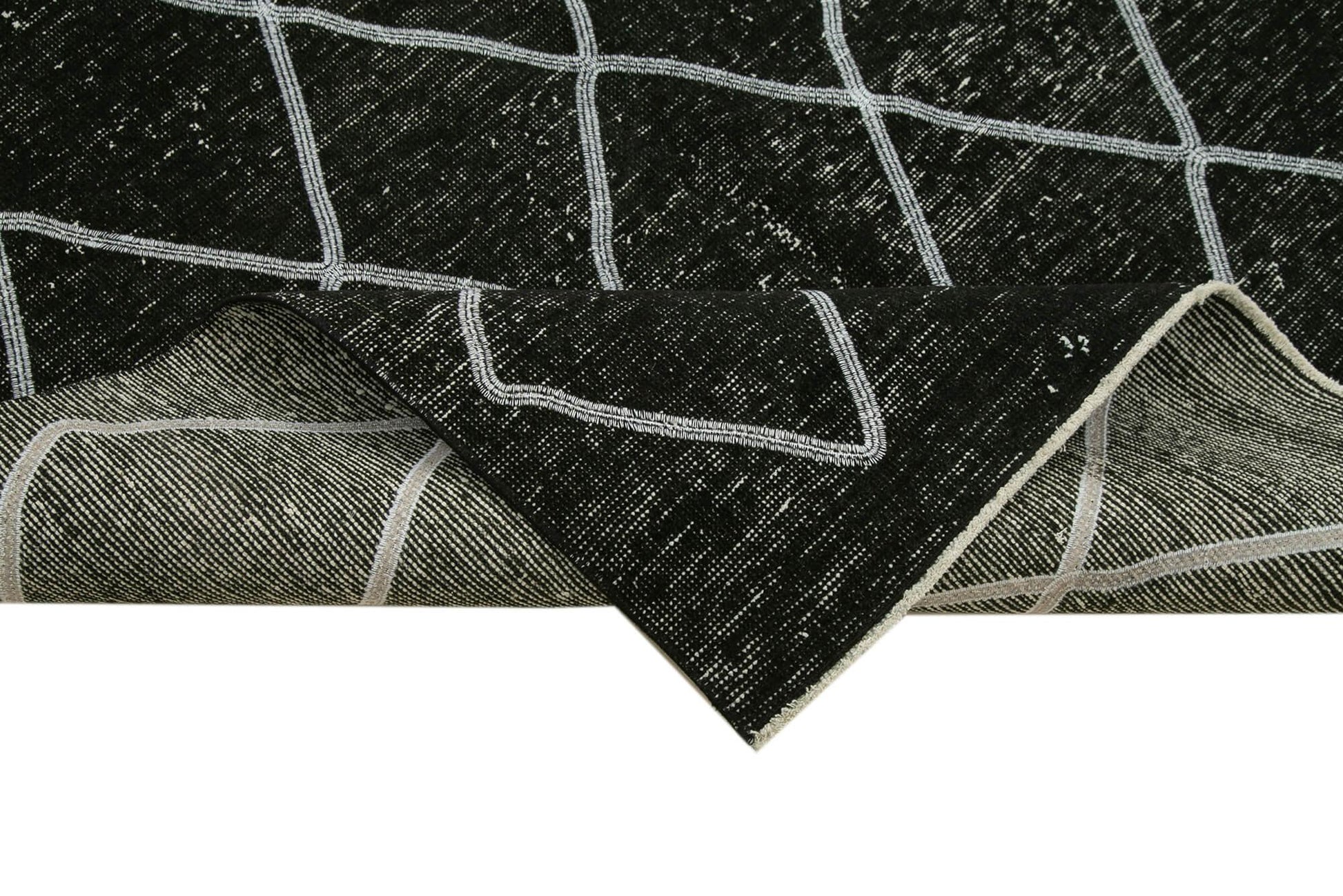 Geometric Carpet Siyah Geometrik Pamuk Yün El Dokuma Halısı 144x374 Agacan