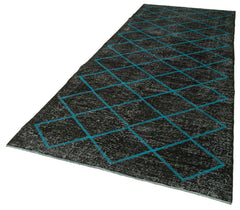 Geometric Carpet Siyah Geometrik Pamuk Yün El Dokuma Halısı 141x373 Agacan