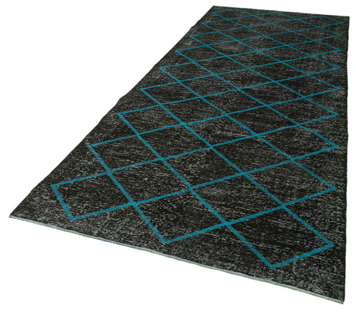 Geometric Carpet Siyah Geometrik Pamuk Yün El Dokuma Halısı 141x373 Agacan