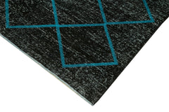 Geometric Carpet Siyah Geometrik Pamuk Yün El Dokuma Halısı 141x373 Agacan