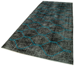 Geometric Carpet Siyah Geometrik Pamuk Yün El Dokuma Halısı 145x385 Agacan