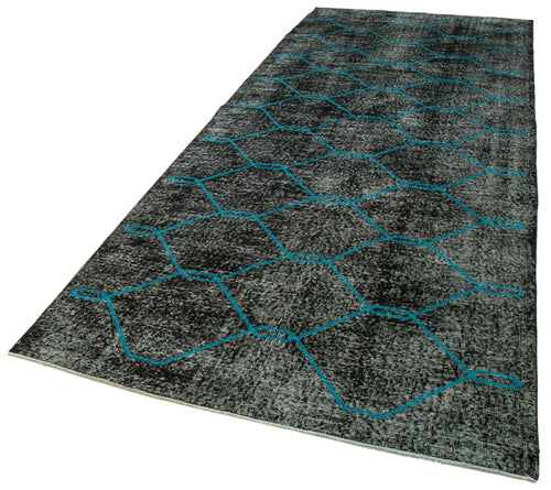 Geometric Carpet Siyah Geometrik Pamuk Yün El Dokuma Halısı 145x385 Agacan