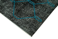 Geometric Carpet Siyah Geometrik Pamuk Yün El Dokuma Halısı 145x385 Agacan