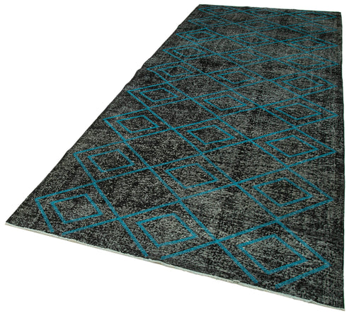 Geometric Carpet Siyah Geometrik Pamuk Yün El Dokuma Halısı 145x357 Agacan