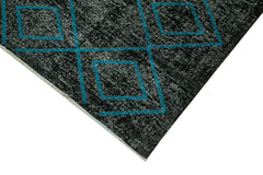 Geometric Carpet Siyah Geometrik Pamuk Yün El Dokuma Halısı 145x357 Agacan