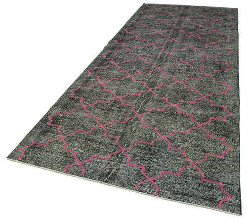 Geometric Carpet Siyah Geometrik Pamuk Yün El Dokuma Halısı 146x388 Agacan