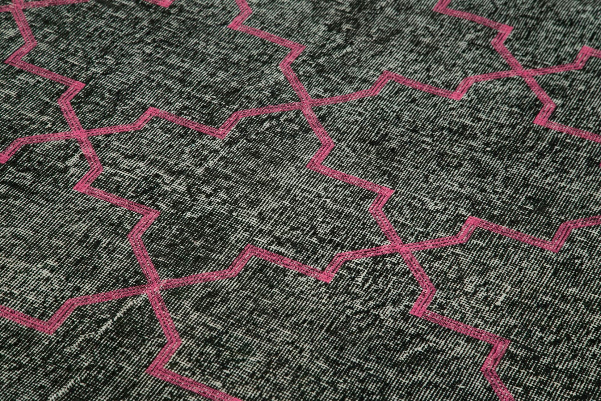 Geometric Carpet Siyah Geometrik Pamuk Yün El Dokuma Halısı 146x388 Agacan