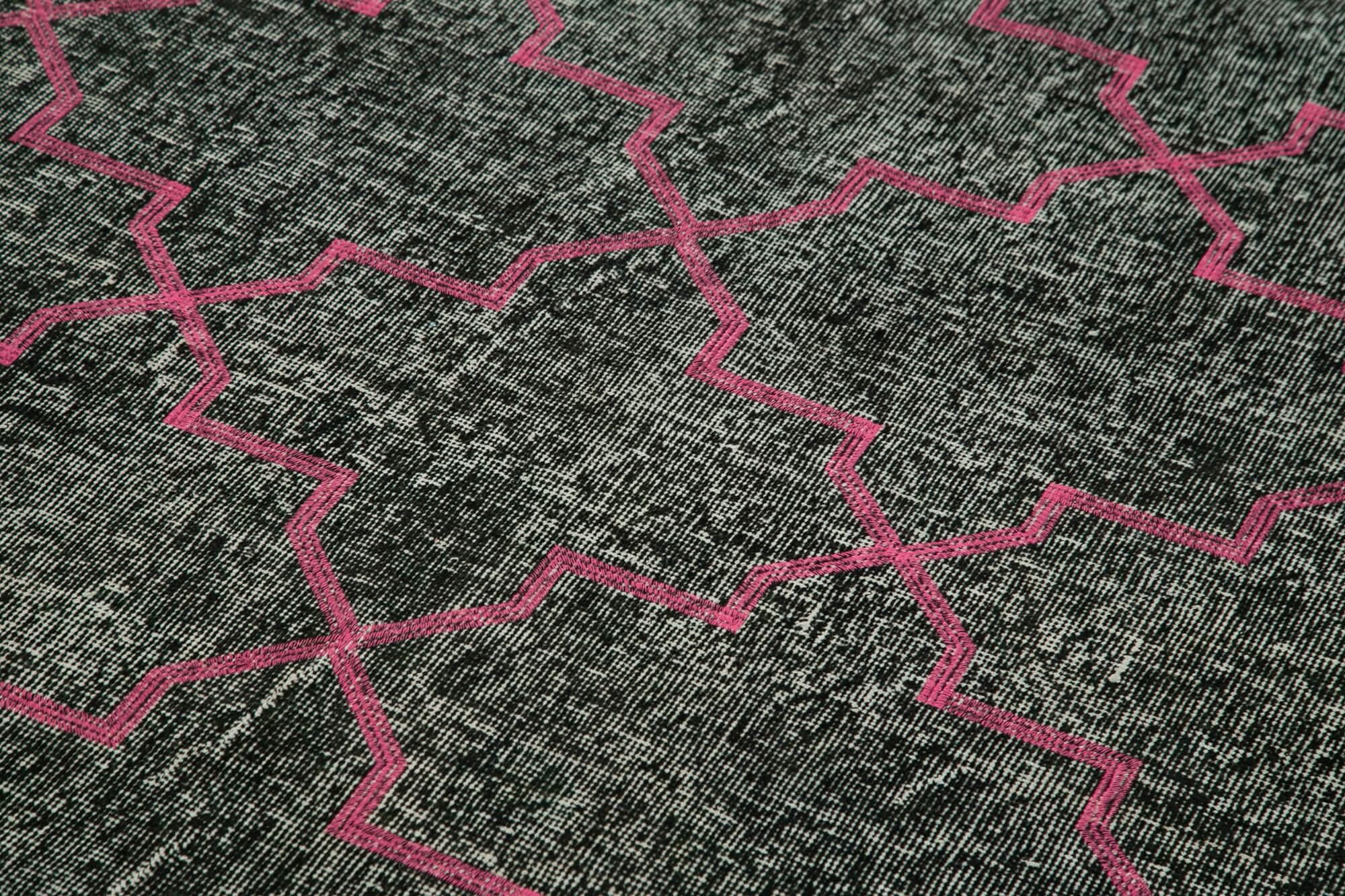 Geometric Carpet Siyah Geometrik Pamuk Yün El Dokuma Halısı 146x388 Agacan