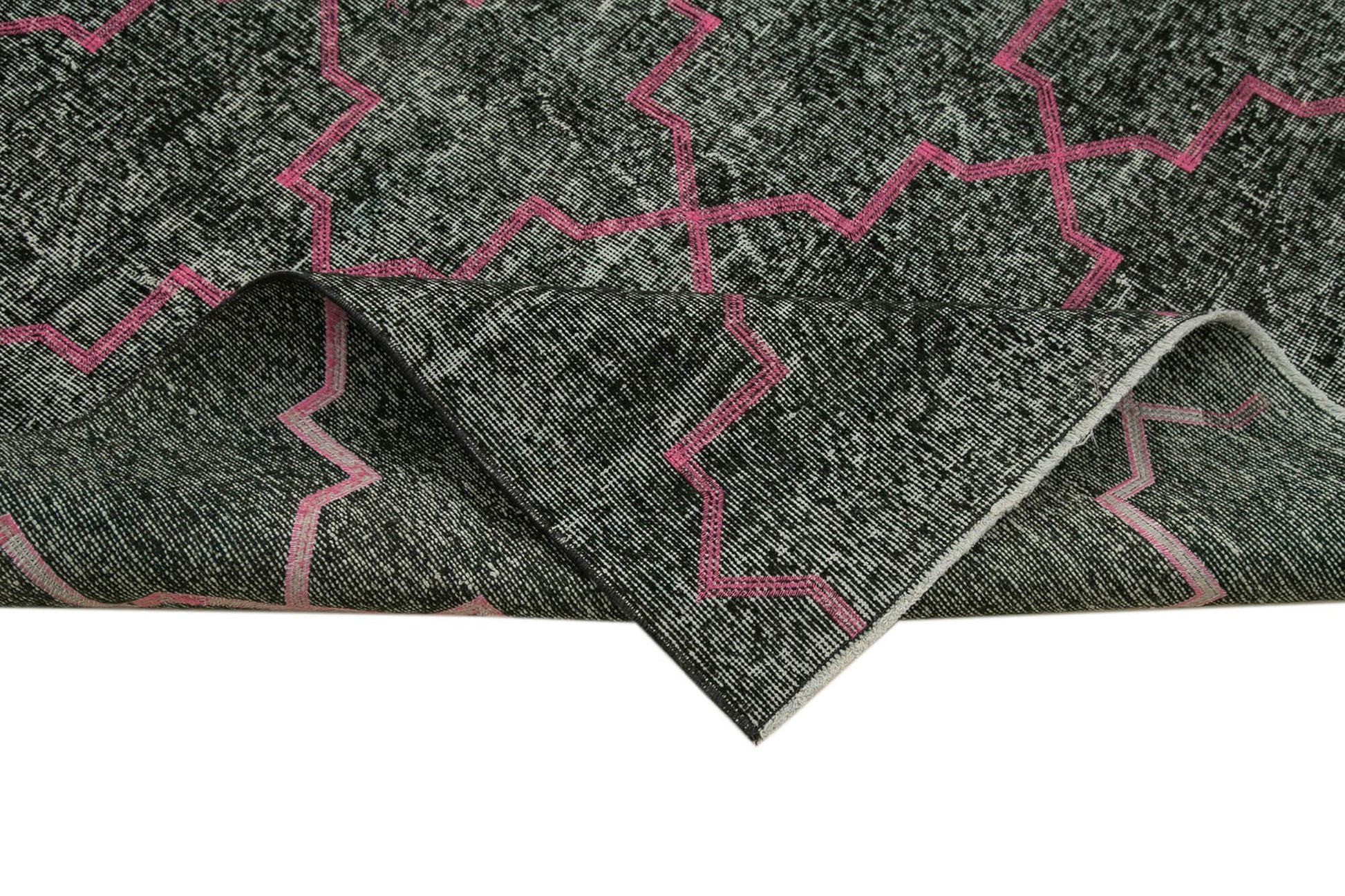 Geometric Carpet Siyah Geometrik Pamuk Yün El Dokuma Halısı 146x388 Agacan