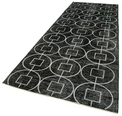Geometric Carpet Siyah Geometrik Pamuk Yün El Dokuma Halısı 137x390 Agacan