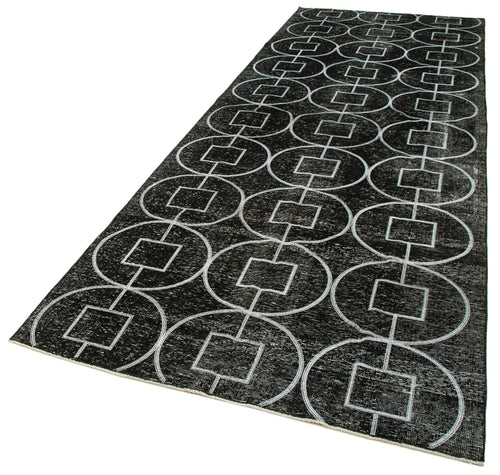 Geometric Carpet Siyah Geometrik Pamuk Yün El Dokuma Halısı 137x390 Agacan