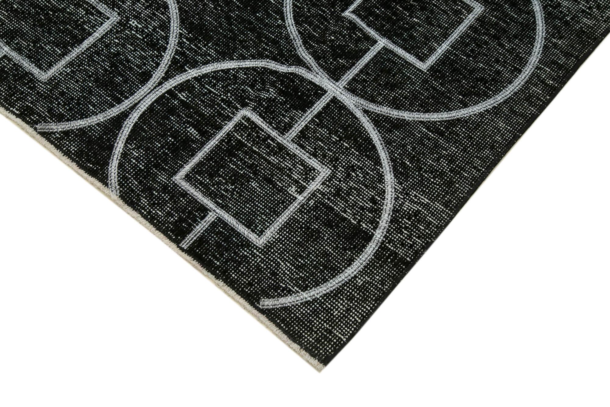 Geometric Carpet Siyah Geometrik Pamuk Yün El Dokuma Halısı 137x390 Agacan