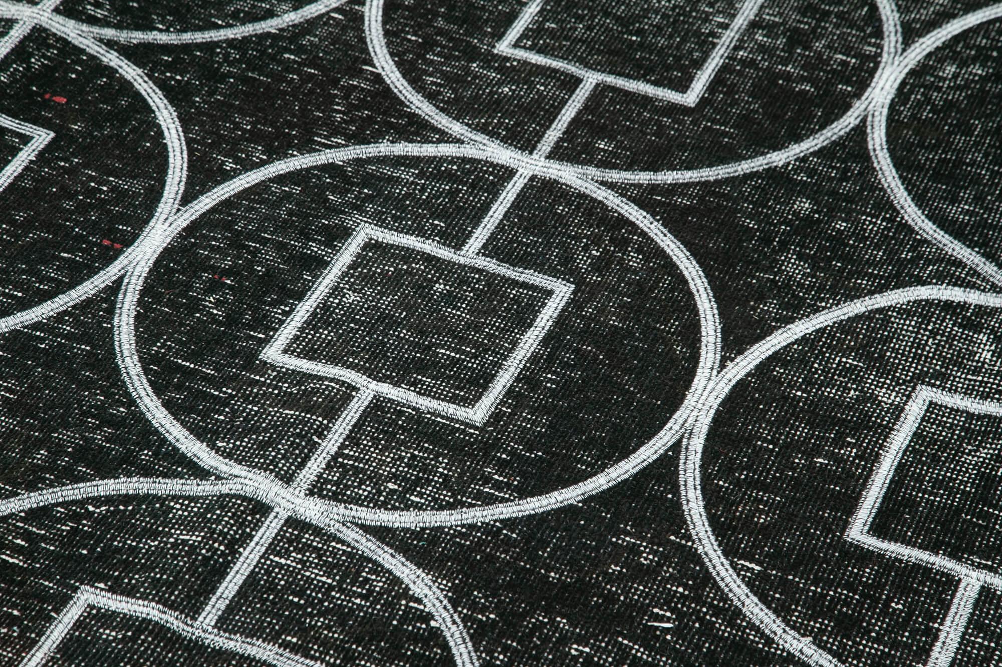 Geometric Carpet Siyah Geometrik Pamuk Yün El Dokuma Halısı 137x390 Agacan
