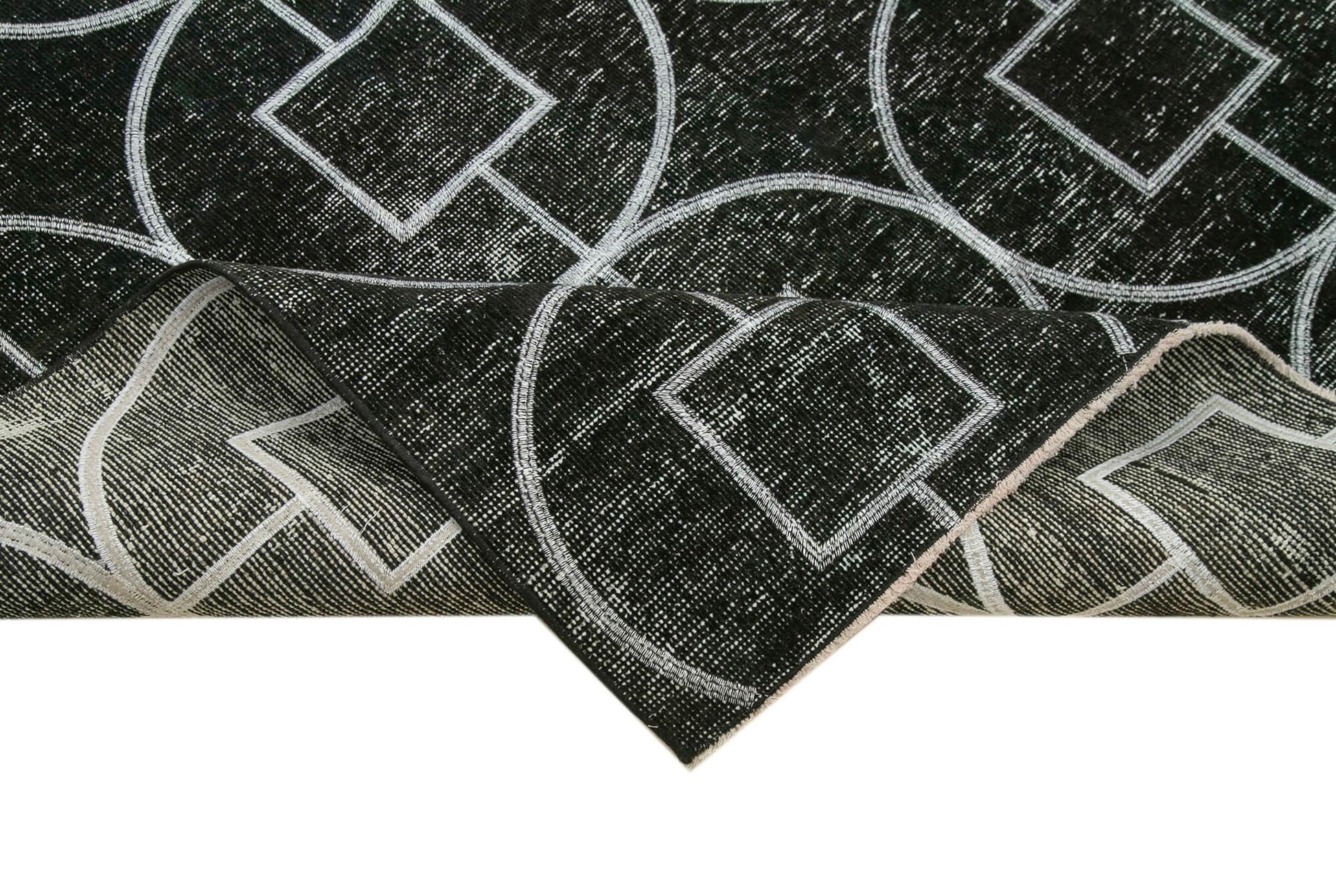Geometric Carpet Siyah Geometrik Pamuk Yün El Dokuma Halısı 137x390 Agacan