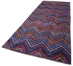 Geometric Carpet Mor Geometrik Pamuk Yün El Dokuma Halısı 136x377 Agacan