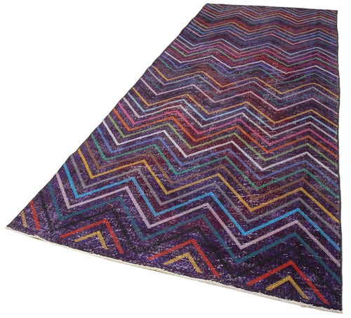 Geometric Carpet Mor Geometrik Pamuk Yün El Dokuma Halısı 136x377 Agacan