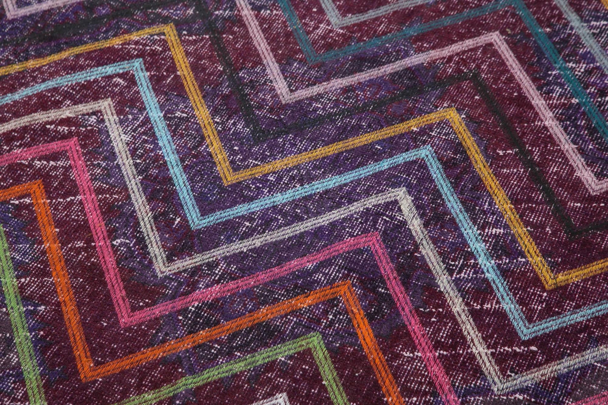 Geometric Carpet Mor Geometrik Pamuk Yün El Dokuma Halısı 136x377 Agacan