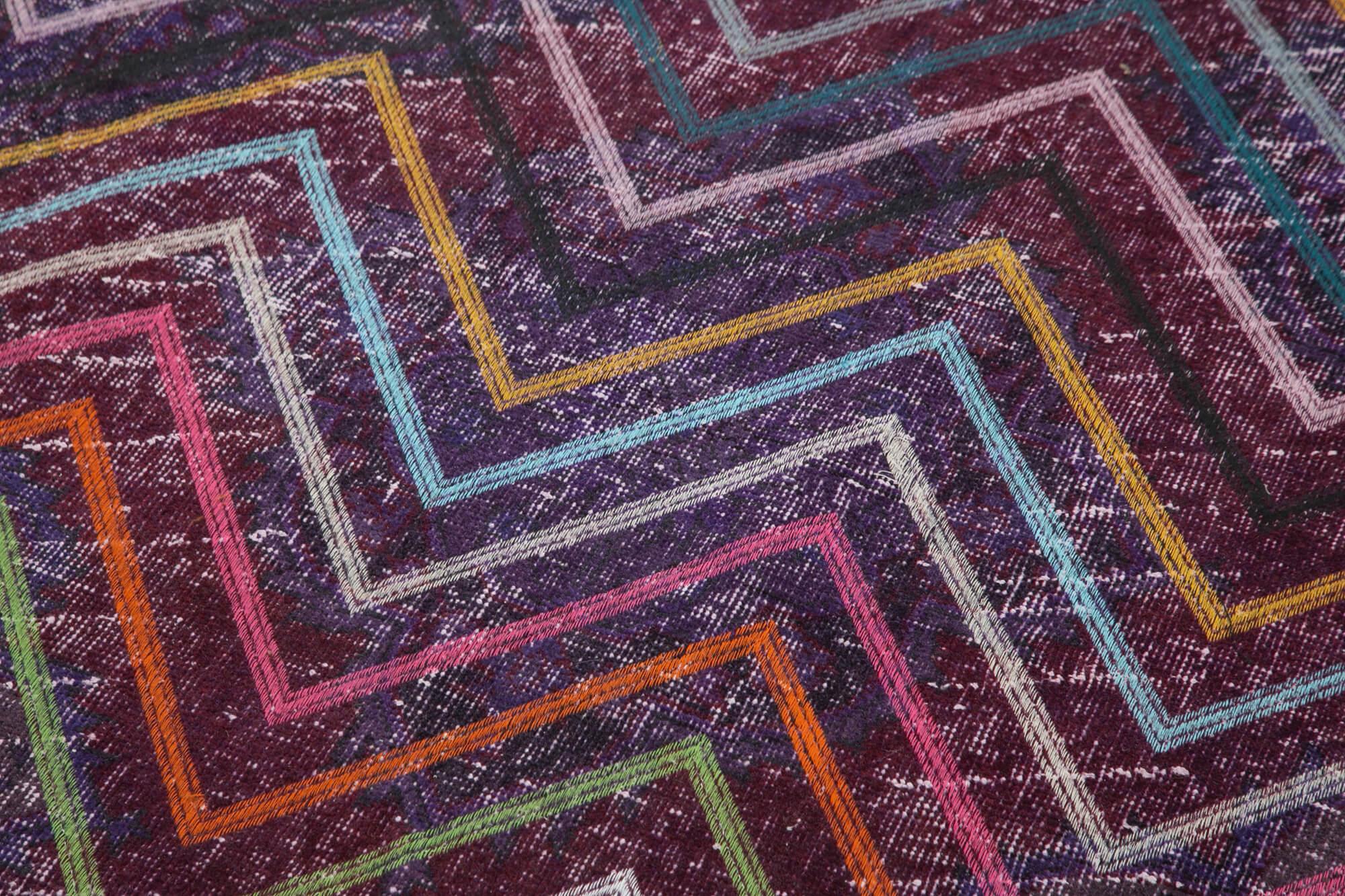 Geometric Carpet Mor Geometrik Pamuk Yün El Dokuma Halısı 136x377 Agacan