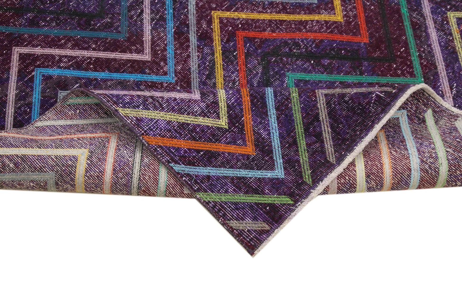 Geometric Carpet Mor Geometrik Pamuk Yün El Dokuma Halısı 136x377 Agacan