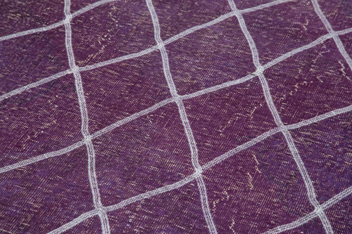 Geometric Carpet Mor Geometrik Pamuk Yün El Dokuma Halısı 139x392 Agacan