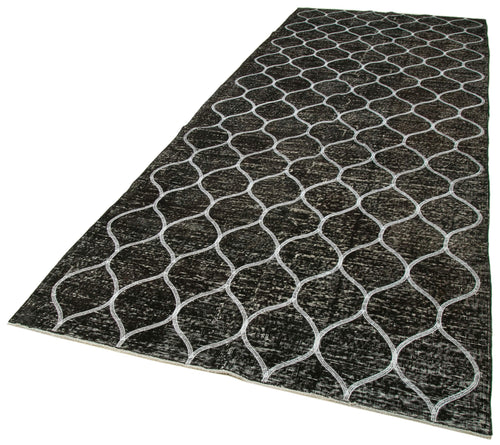Geometric Carpet Siyah Geometrik Pamuk Yün El Dokuma Halısı 146x399 Agacan