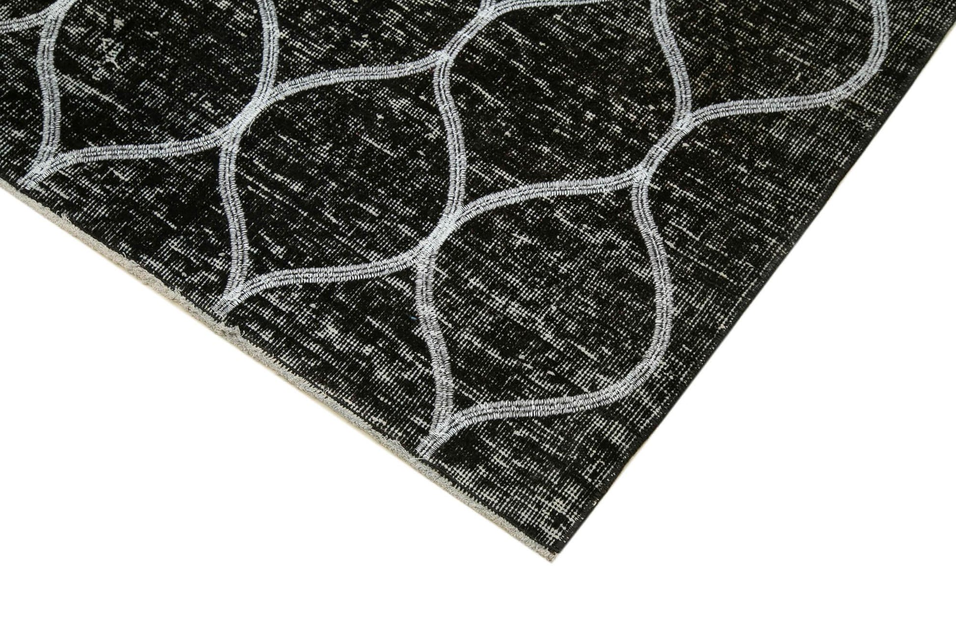 Geometric Carpet Siyah Geometrik Pamuk Yün El Dokuma Halısı 146x399 Agacan