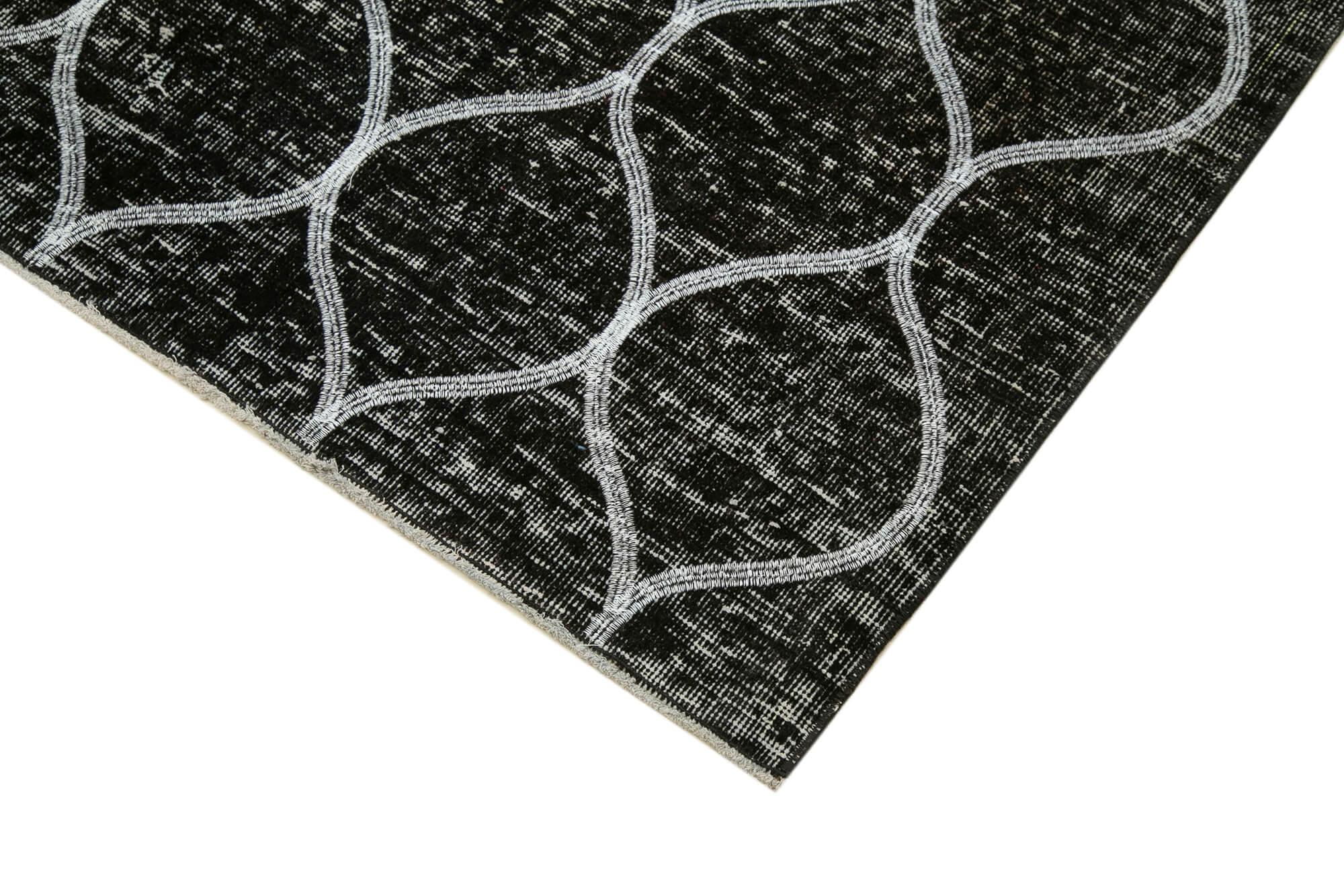 Geometric Carpet Siyah Geometrik Pamuk Yün El Dokuma Halısı 146x399 Agacan
