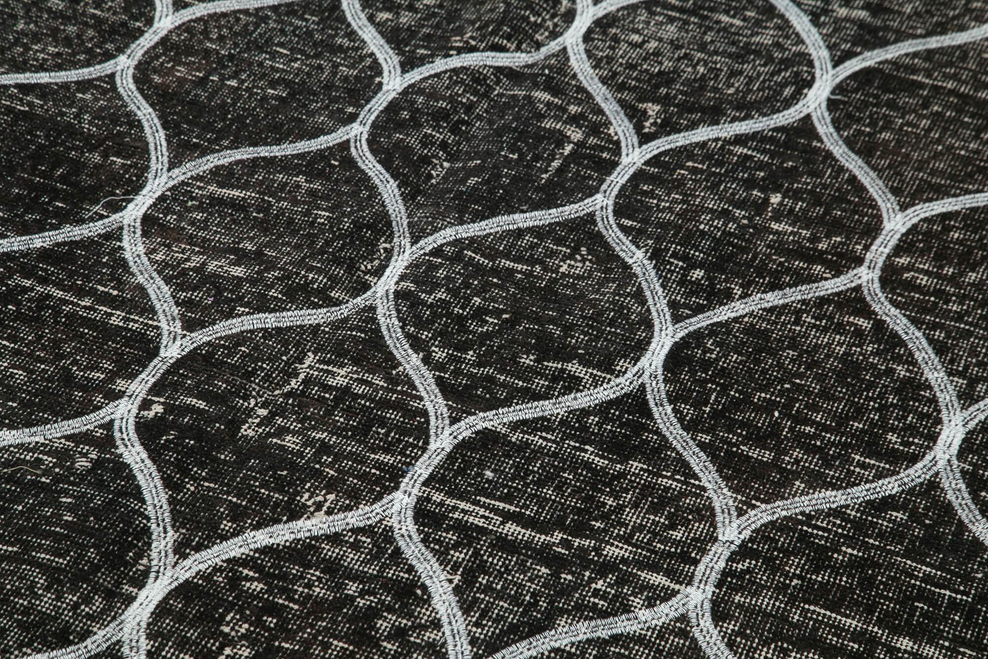 Geometric Carpet Siyah Geometrik Pamuk Yün El Dokuma Halısı 146x399 Agacan