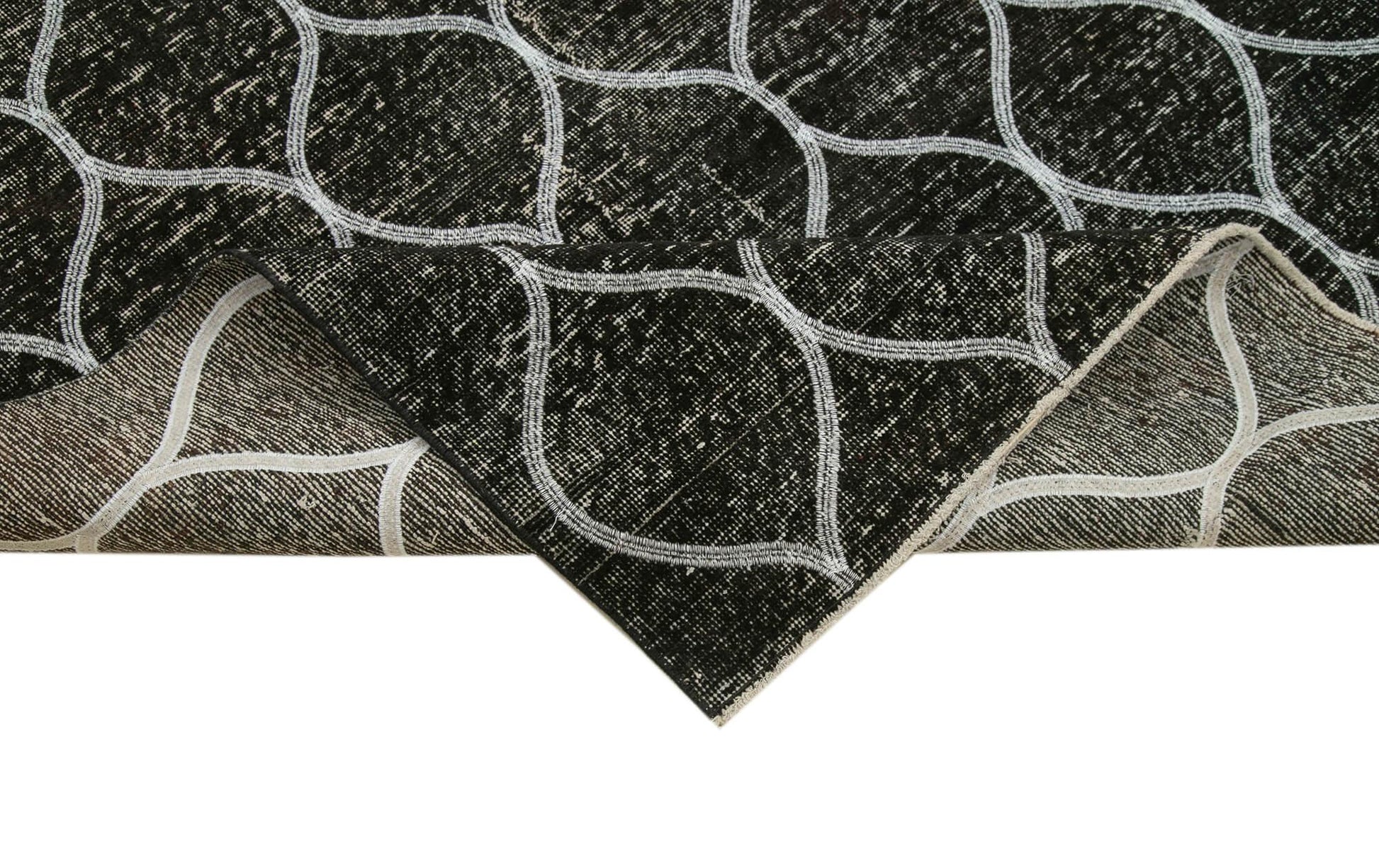 Geometric Carpet Siyah Geometrik Pamuk Yün El Dokuma Halısı 146x399 Agacan