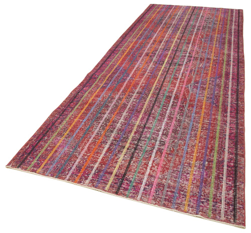 Geometric Carpet Pembe Geometrik Pamuk Yün El Dokuma Halısı 138x390 Agacan