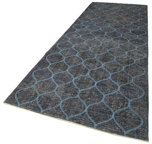 Geometric Carpet Mavi Geometrik Pamuk Yün El Dokuma Halısı 139x398 Agacan