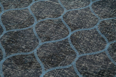 Geometric Carpet Mavi Geometrik Pamuk Yün El Dokuma Halısı 139x398 Agacan