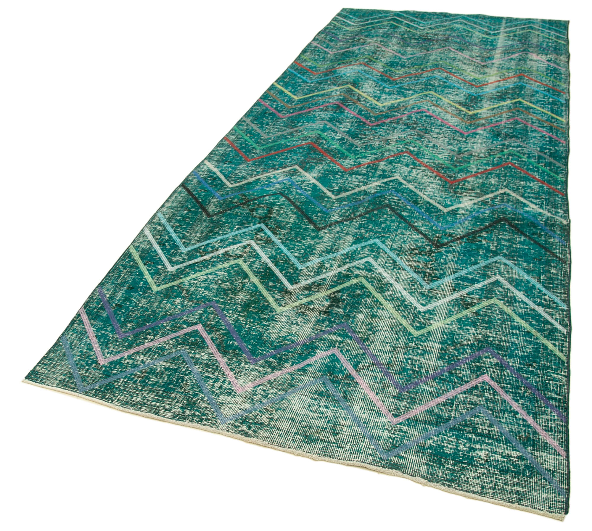 Geometric Carpet Turkuaz Geometrik Pamuk Yün El Dokuma Halısı 139x368 Agacan