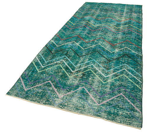 Geometric Carpet Turkuaz Geometrik Pamuk Yün El Dokuma Halısı 139x368 Agacan