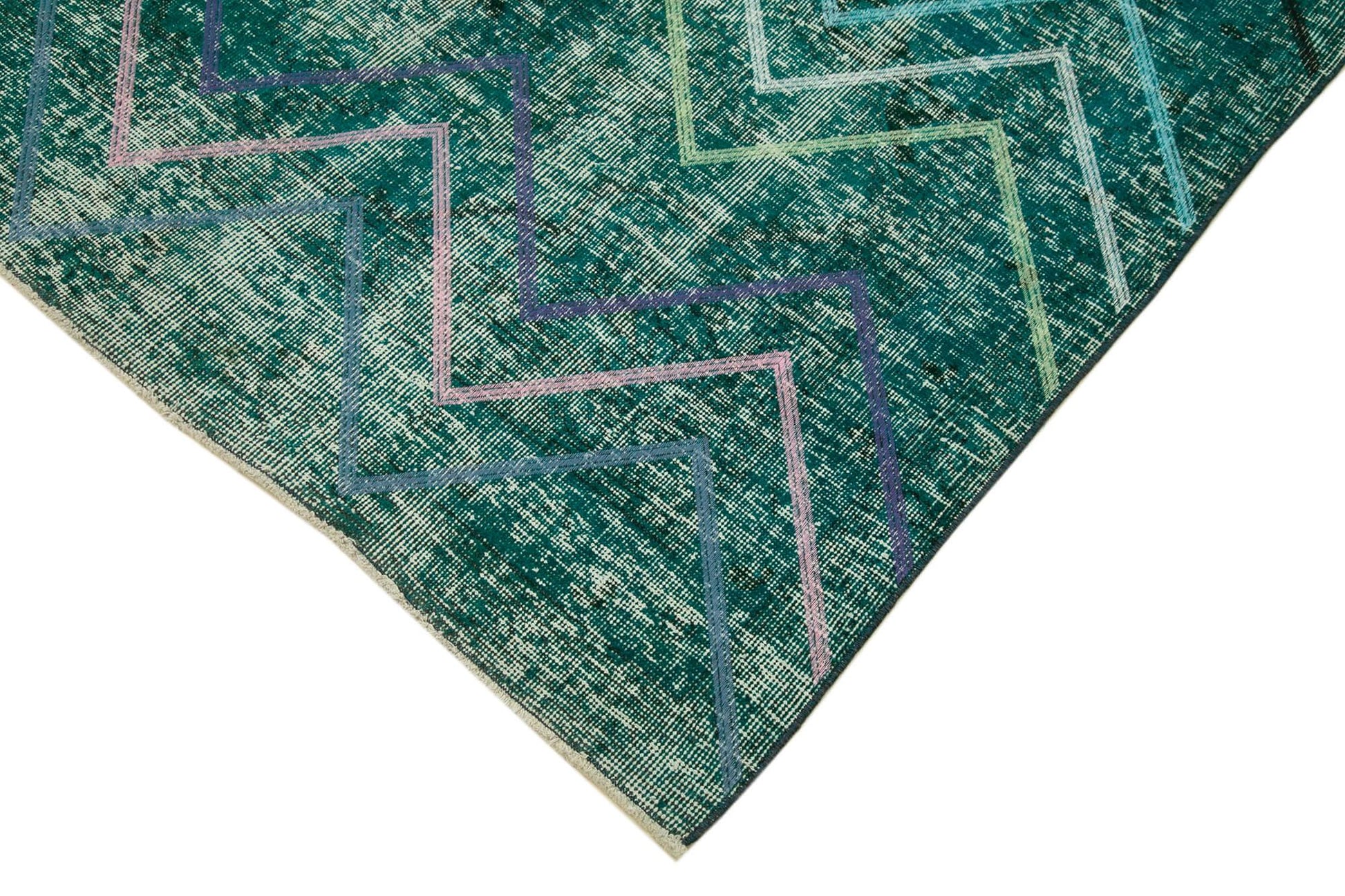 Geometric Carpet Turkuaz Geometrik Pamuk Yün El Dokuma Halısı 139x368 Agacan