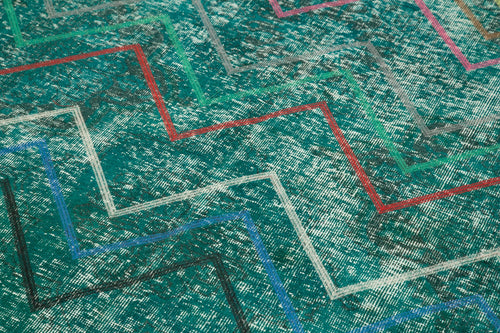 Geometric Carpet Turkuaz Geometrik Pamuk Yün El Dokuma Halısı 139x368 Agacan